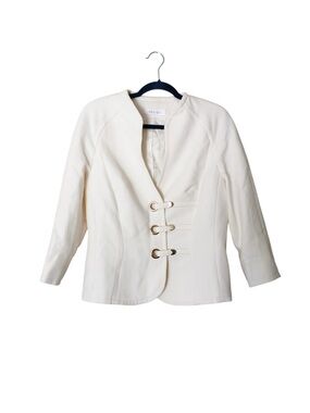 Escada Cream 3 Latch Closure 100% Wool Blazer